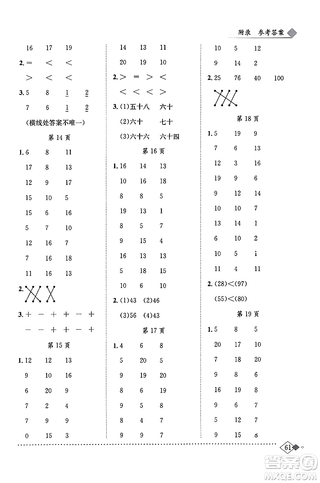 龍門書局2024年春黃岡小狀元同步計算天天練一年級數(shù)學下冊北師大版答案