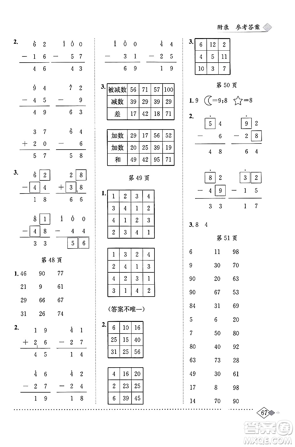 龍門書局2024年春黃岡小狀元同步計算天天練一年級數(shù)學下冊北師大版答案