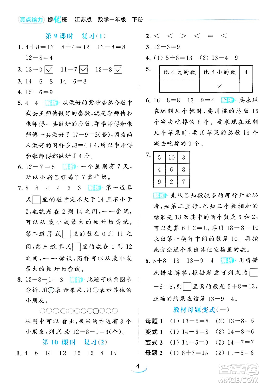 北京教育出版社2024年春亮點(diǎn)給力提優(yōu)班一年級(jí)數(shù)學(xué)下冊(cè)江蘇版答案