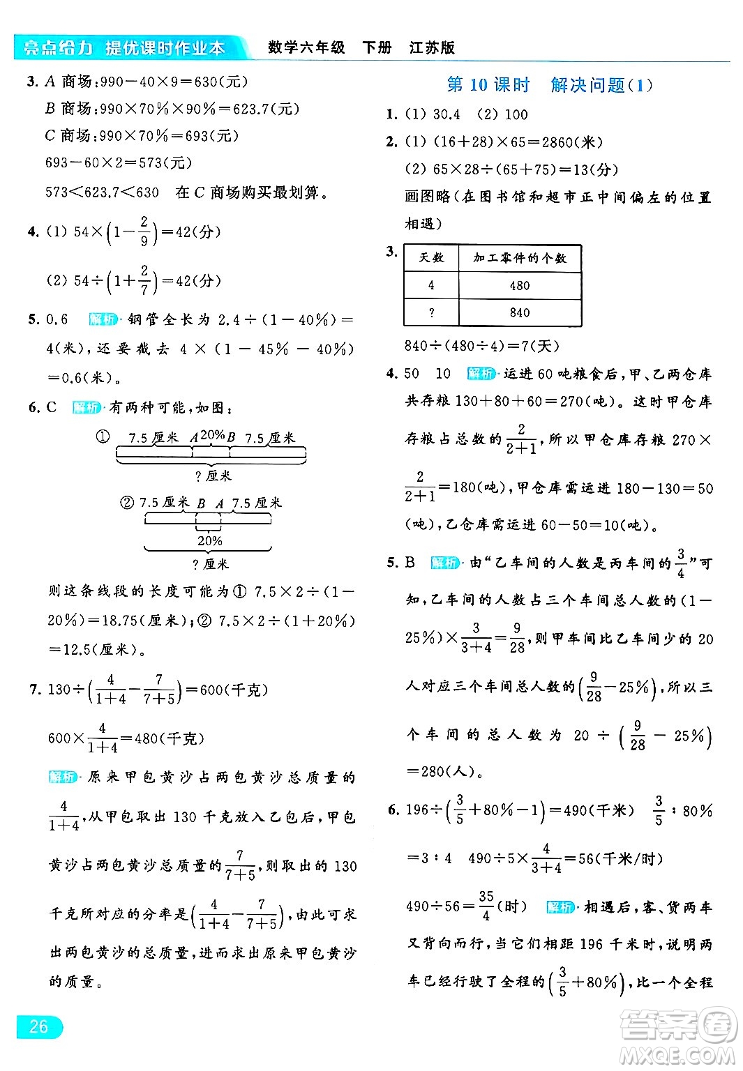 北京教育出版社2024年春亮點給力提優(yōu)課時作業(yè)本六年級數(shù)學下冊江蘇版答案