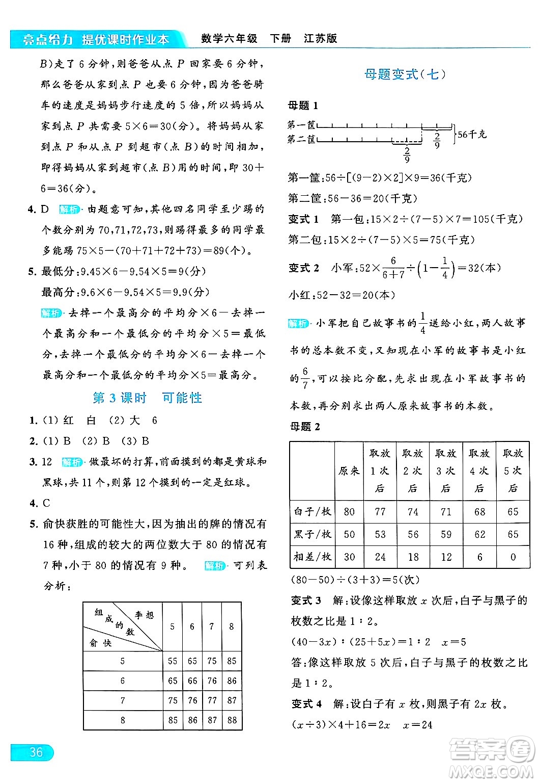 北京教育出版社2024年春亮點給力提優(yōu)課時作業(yè)本六年級數(shù)學下冊江蘇版答案