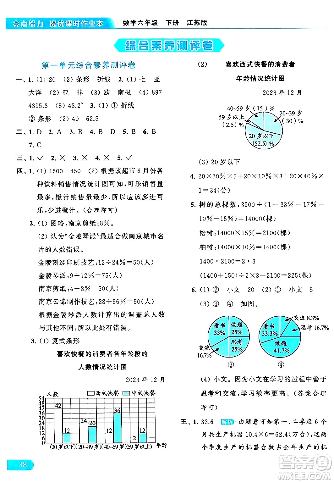 北京教育出版社2024年春亮點給力提優(yōu)課時作業(yè)本六年級數(shù)學下冊江蘇版答案