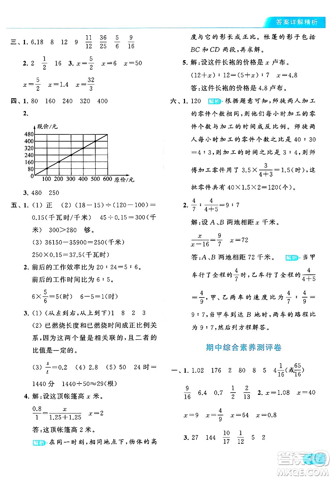 北京教育出版社2024年春亮點給力提優(yōu)課時作業(yè)本六年級數(shù)學下冊江蘇版答案