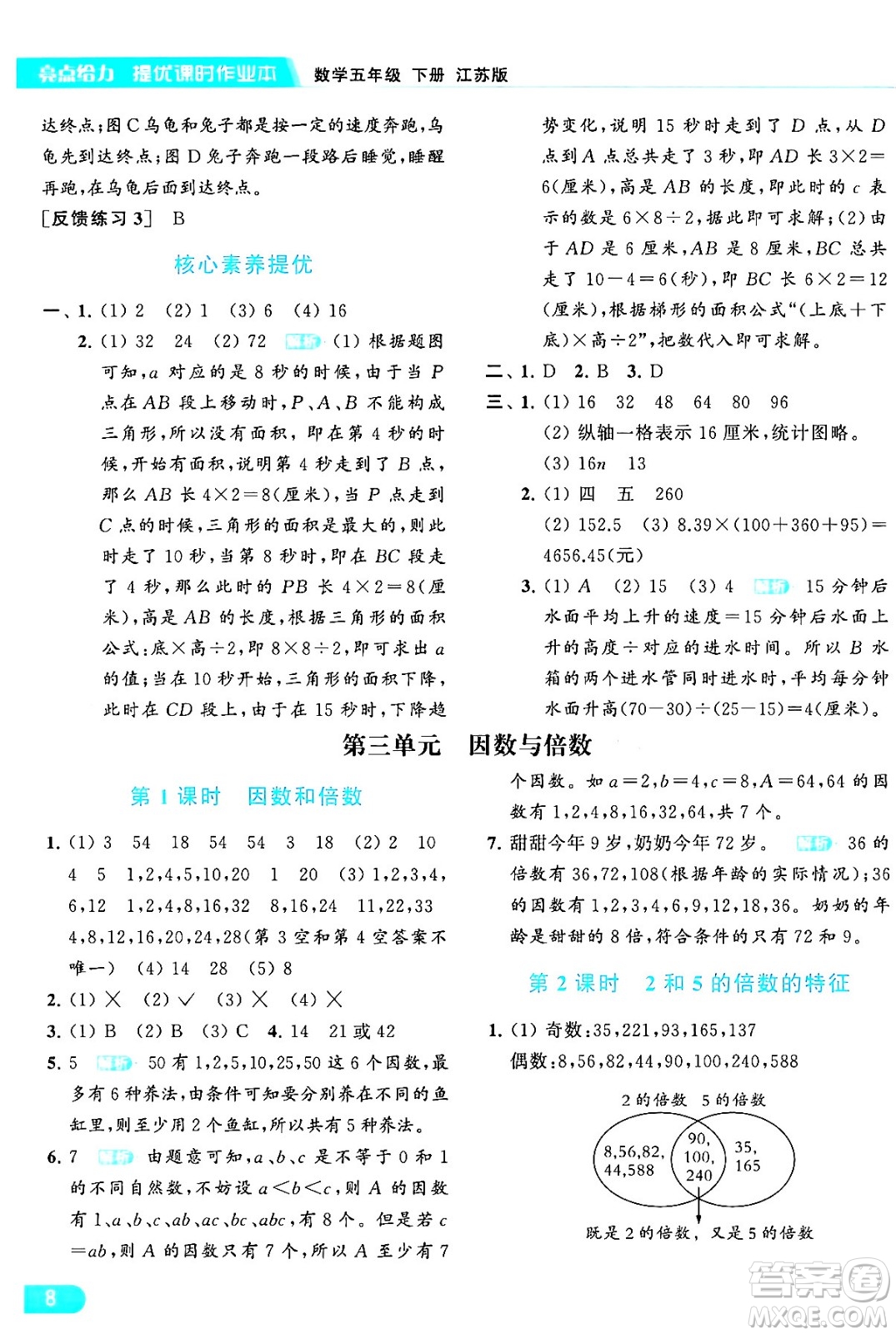 北京教育出版社2024年春亮點給力提優(yōu)課時作業(yè)本五年級數(shù)學(xué)下冊江蘇版答案