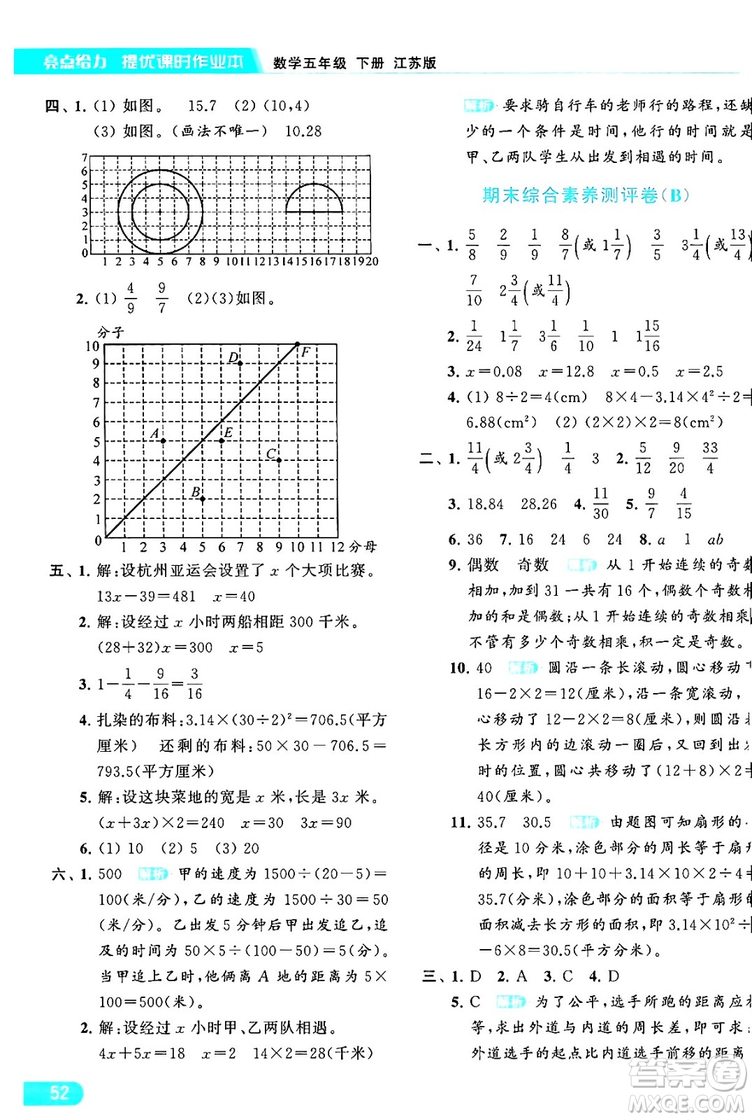 北京教育出版社2024年春亮點給力提優(yōu)課時作業(yè)本五年級數(shù)學(xué)下冊江蘇版答案