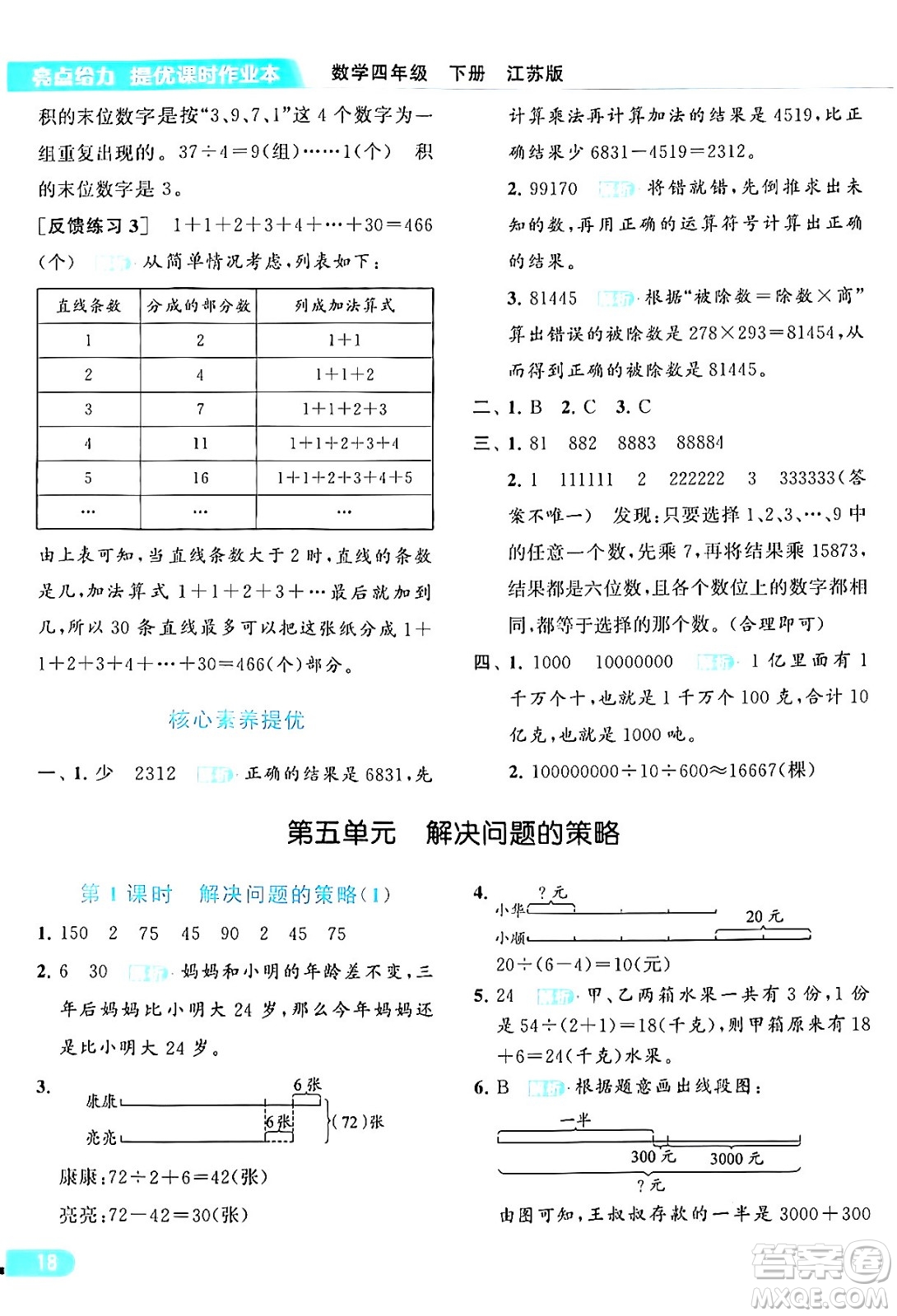 北京教育出版社2024年春亮點(diǎn)給力提優(yōu)課時(shí)作業(yè)本四年級數(shù)學(xué)下冊江蘇版答案