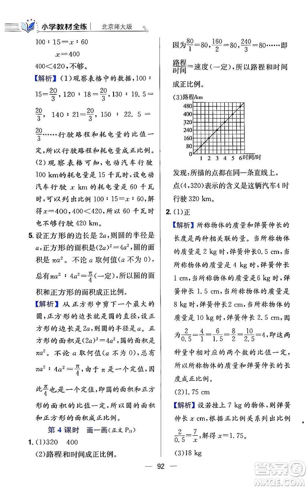 陜西人民教育出版社2024年春小學(xué)教材全練六年級(jí)數(shù)學(xué)下冊(cè)北師大版答案