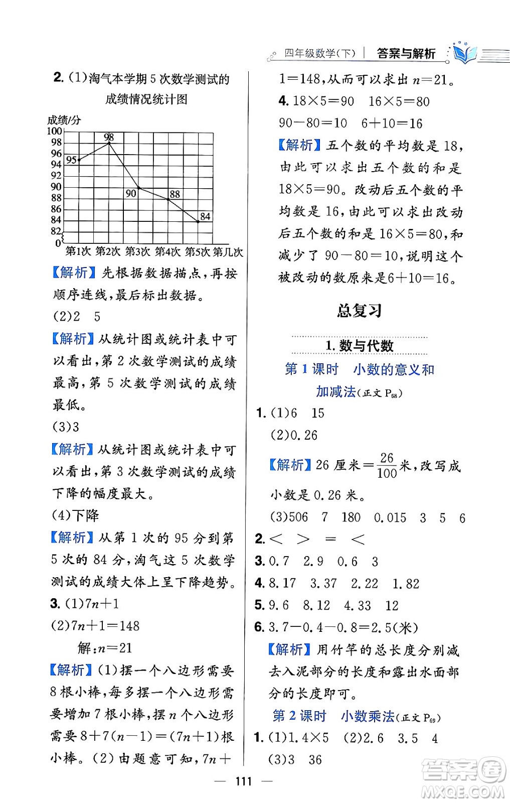 陜西人民教育出版社2024年春小學(xué)教材全練四年級(jí)數(shù)學(xué)下冊(cè)北師大版答案