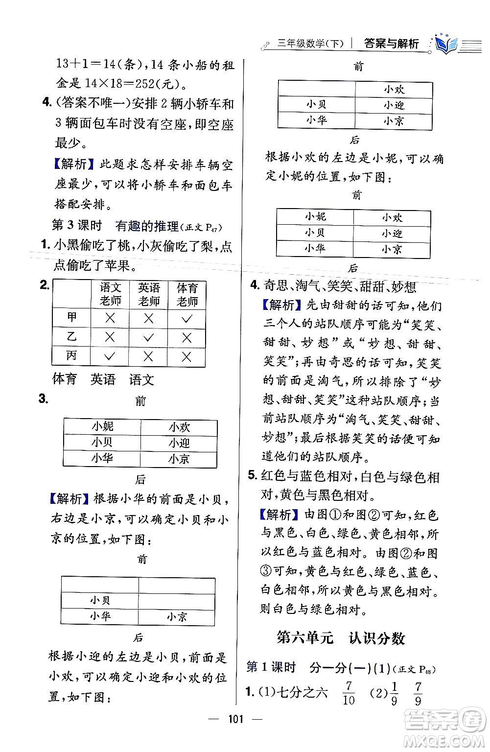 陜西人民教育出版社2024年春小學(xué)教材全練三年級(jí)數(shù)學(xué)下冊(cè)北師大版答案