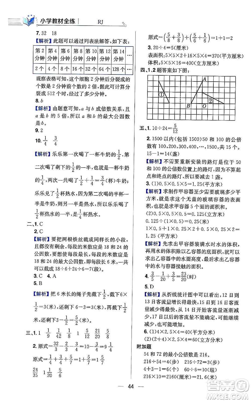 陜西人民教育出版社2024年春小學(xué)教材全練六年級(jí)數(shù)學(xué)下冊(cè)人教版答案