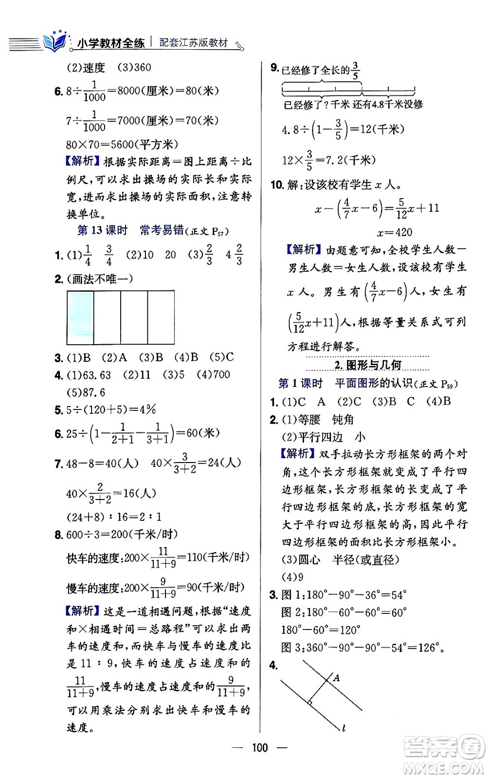 陜西人民教育出版社2024年春小學教材全練六年級數(shù)學下冊江蘇版答案