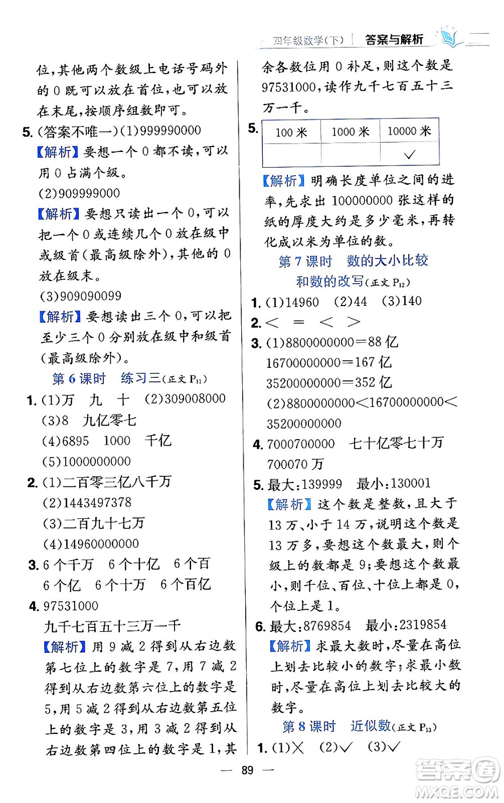 陜西人民教育出版社2024年春小學教材全練四年級數(shù)學下冊江蘇版答案