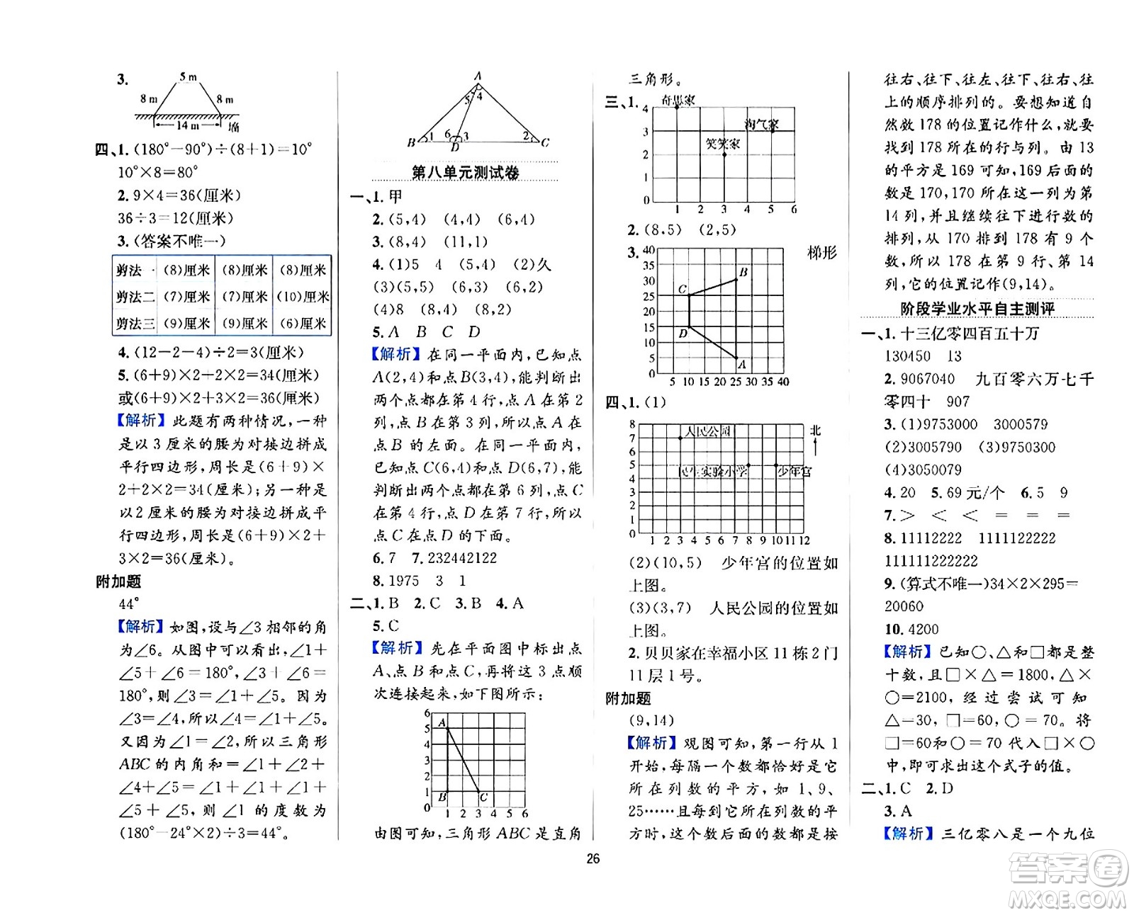 陜西人民教育出版社2024年春小學教材全練四年級數(shù)學下冊江蘇版答案