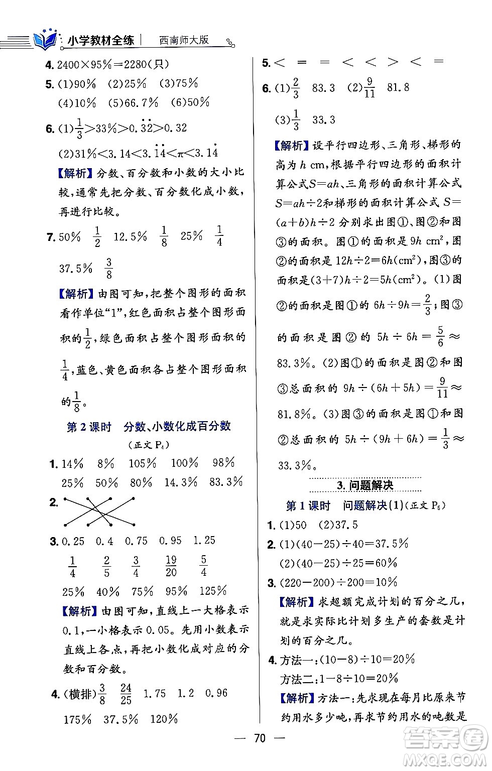 陜西人民教育出版社2024年春小學(xué)教材全練六年級數(shù)學(xué)下冊西師大版答案