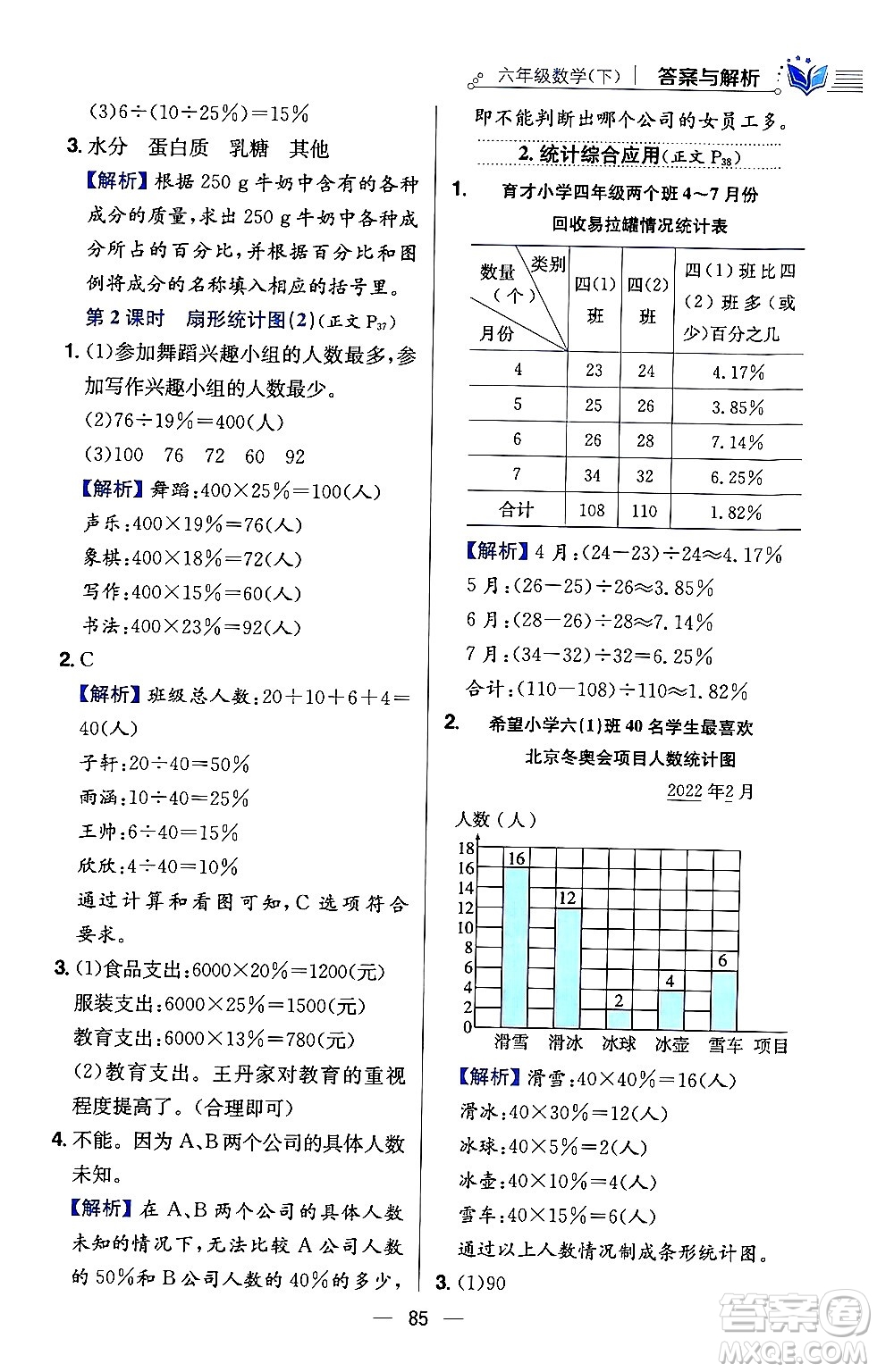 陜西人民教育出版社2024年春小學(xué)教材全練六年級數(shù)學(xué)下冊西師大版答案