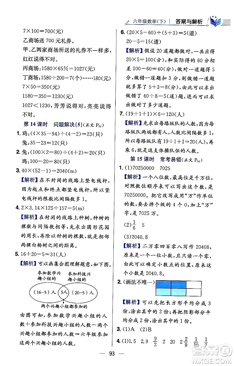 陜西人民教育出版社2024年春小學(xué)教材全練六年級數(shù)學(xué)下冊西師大版答案