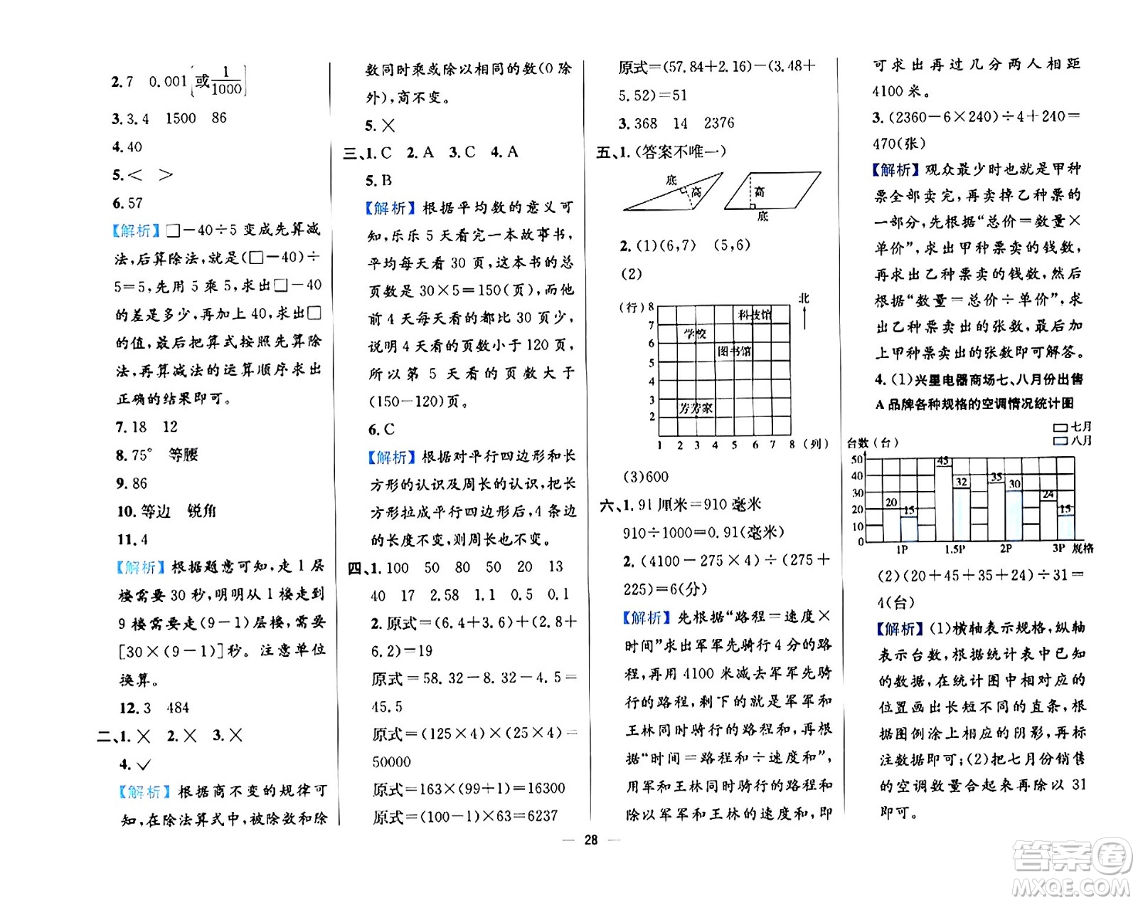 陜西人民教育出版社2024年春小學(xué)教材全練四年級數(shù)學(xué)下冊西南師大版答案