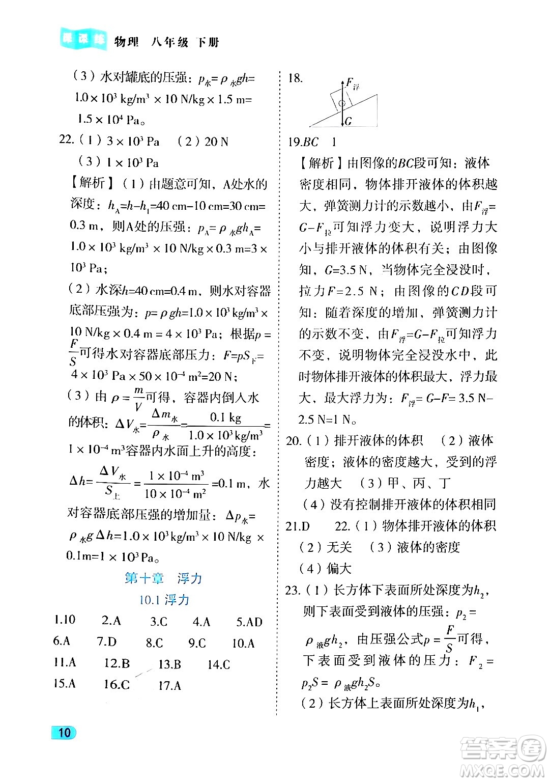 西安出版社2024年春課課練同步訓(xùn)練八年級物理下冊人教版答案