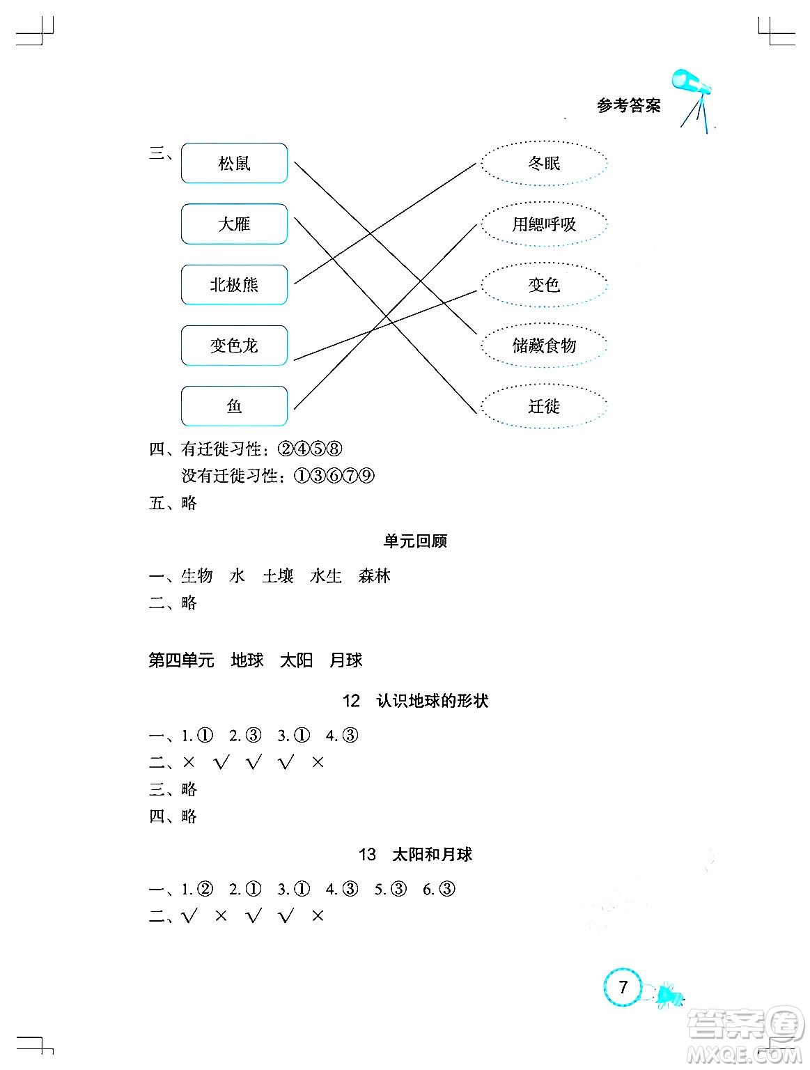 湖北教育出版社2024年春長江作業(yè)本課堂作業(yè)四年級科學(xué)下冊人教鄂教版答案