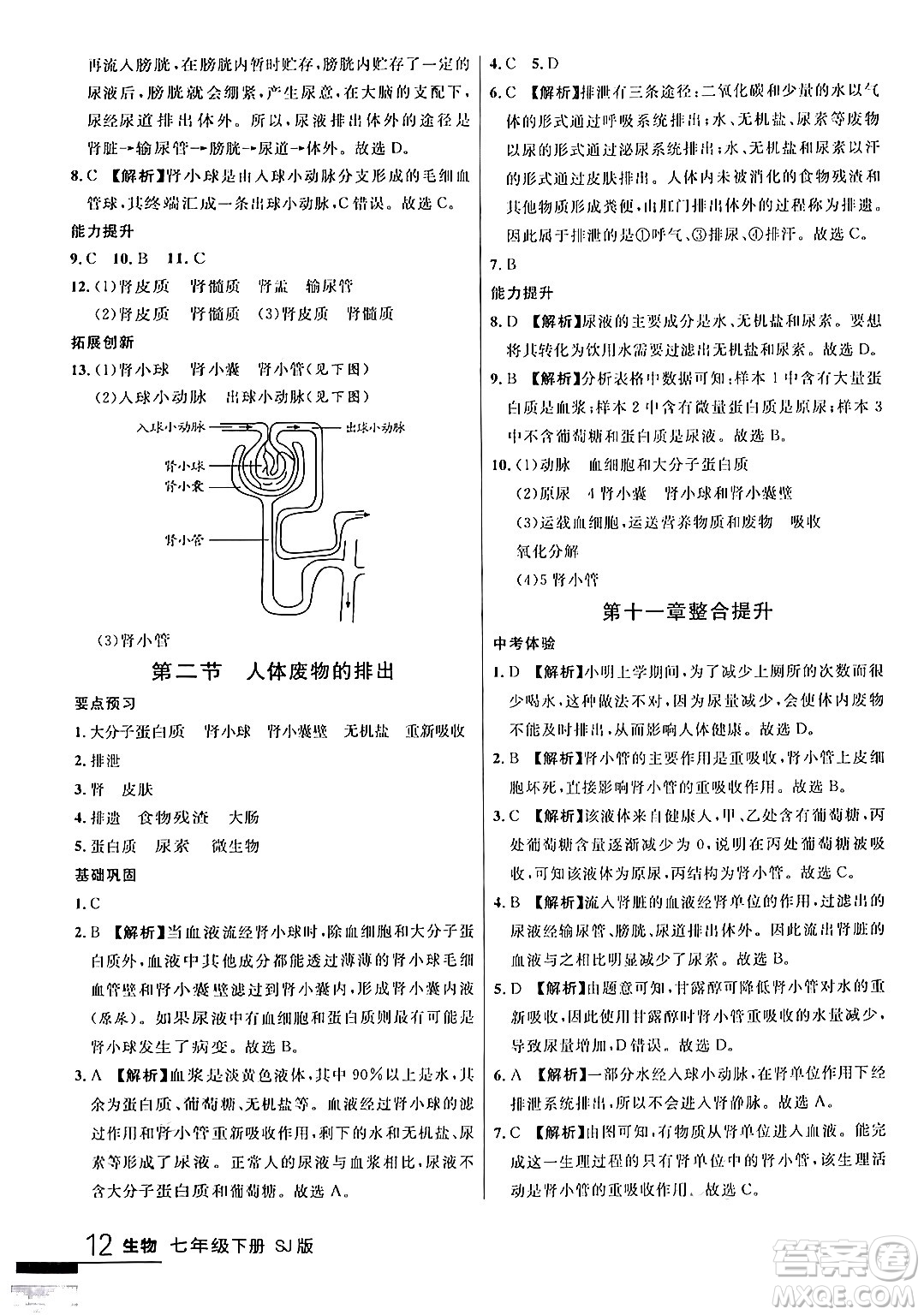 吉林教育出版社2024年春品至教育一線課堂七年級(jí)生物下冊(cè)蘇教版答案