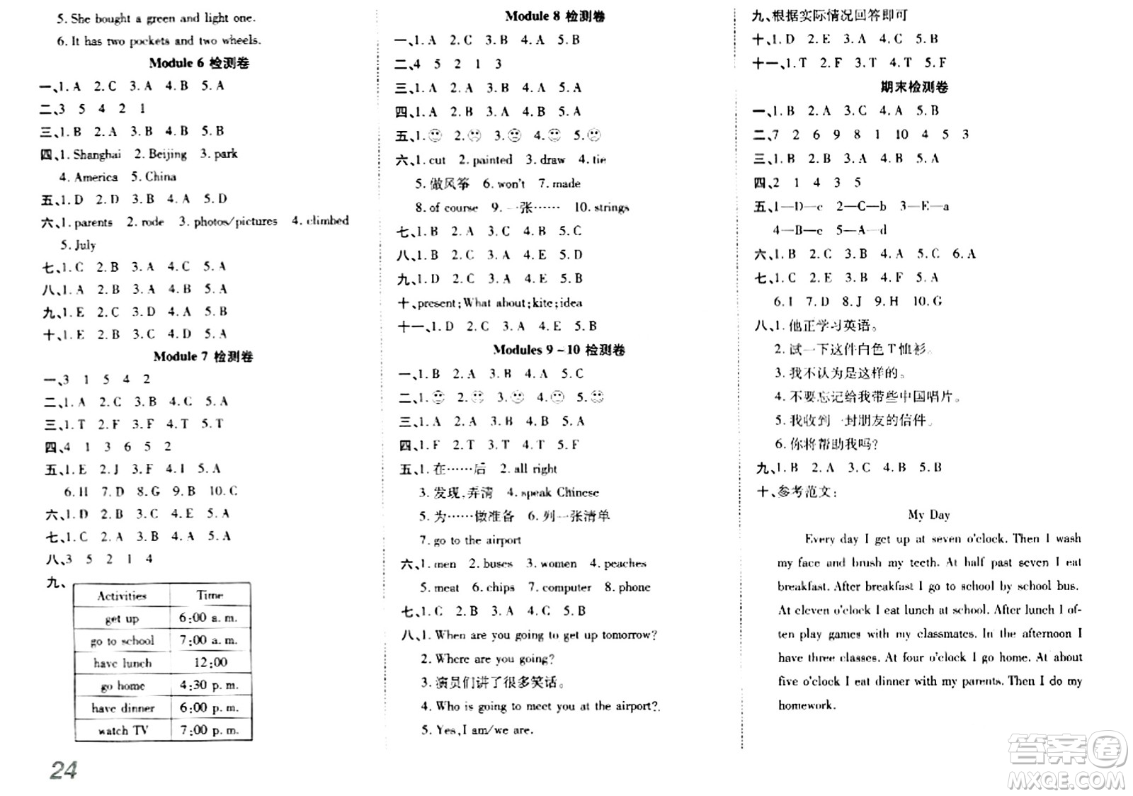 安徽師范大學(xué)出版社2024年春品優(yōu)課堂五年級(jí)英語下冊(cè)外研版答案