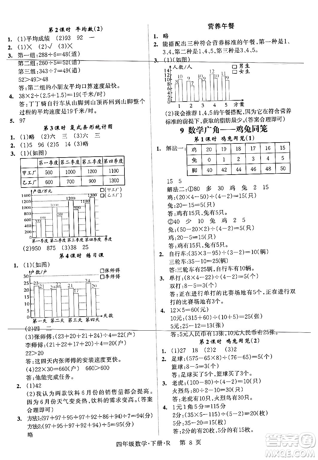 吉林教育出版社2024年春啟航新課堂四年級數(shù)學下冊人教版答案