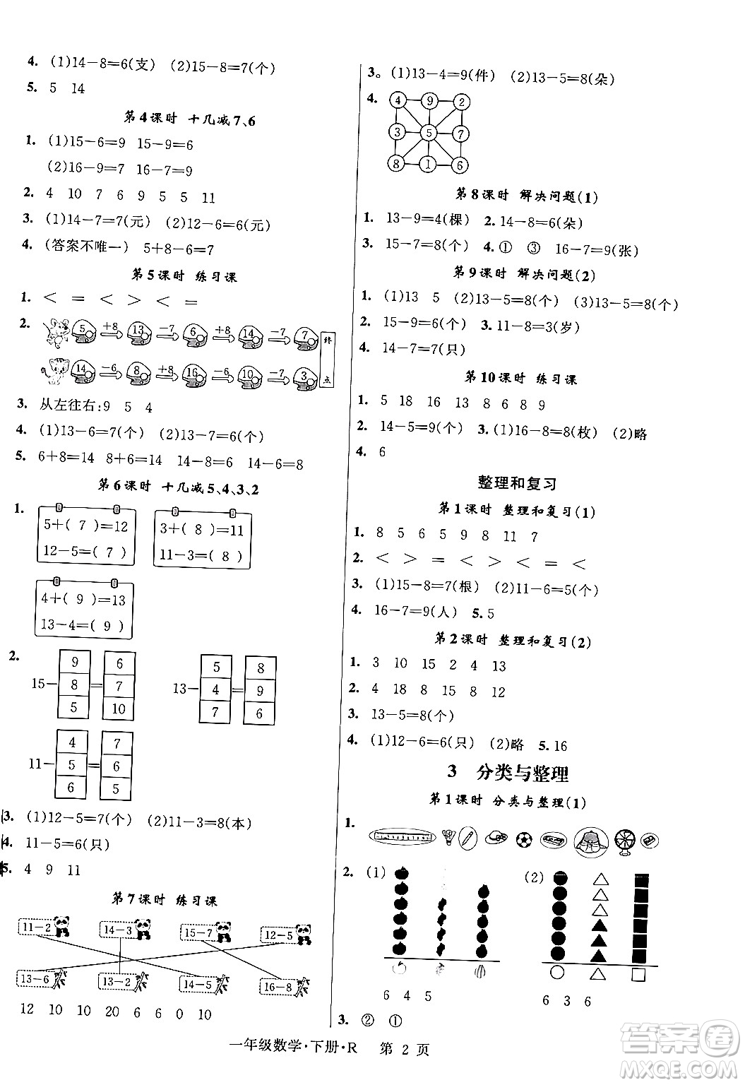 吉林教育出版社2024年春?jiǎn)⒑叫抡n堂一年級(jí)數(shù)學(xué)下冊(cè)人教版答案