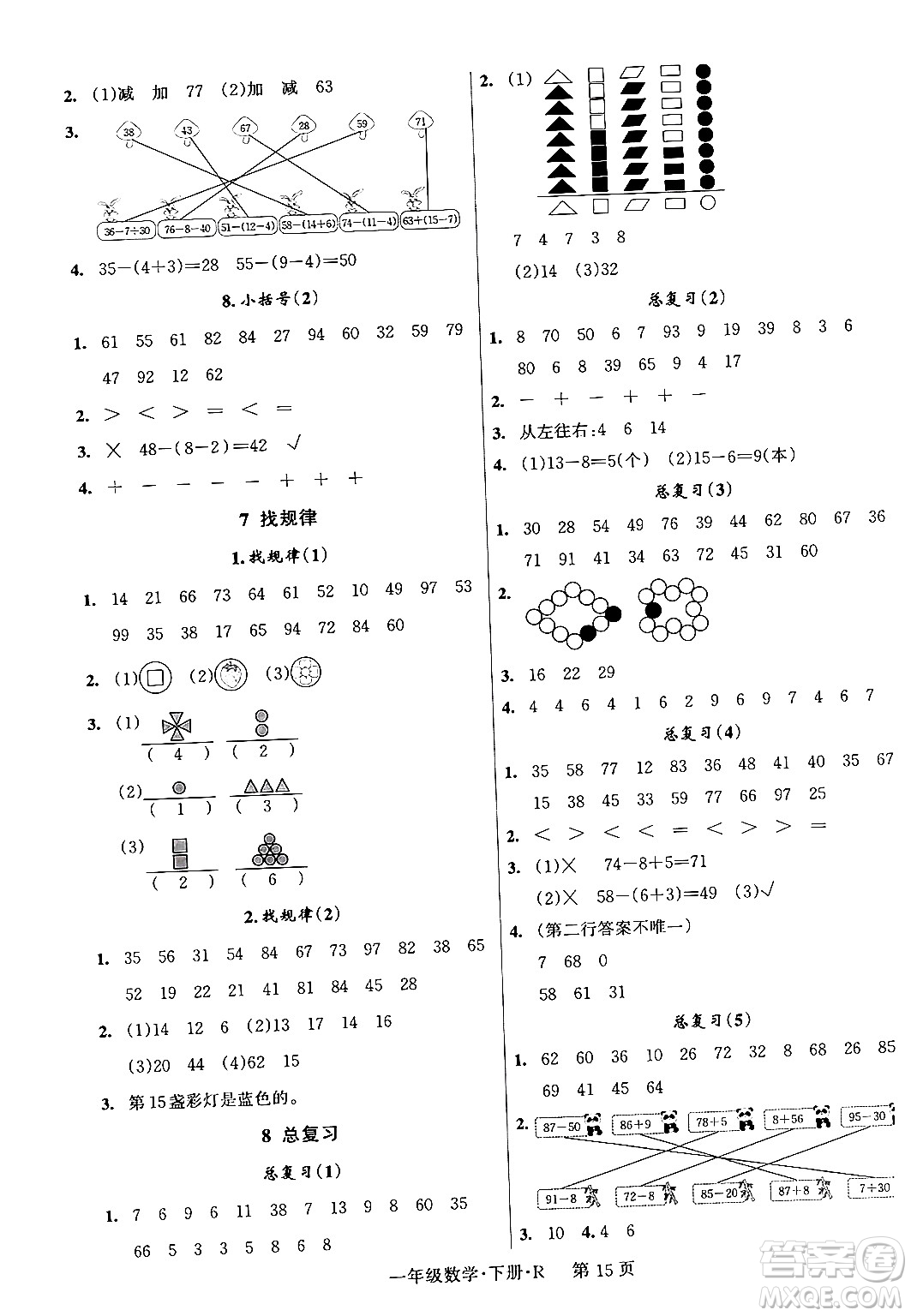 吉林教育出版社2024年春?jiǎn)⒑叫抡n堂一年級(jí)數(shù)學(xué)下冊(cè)人教版答案