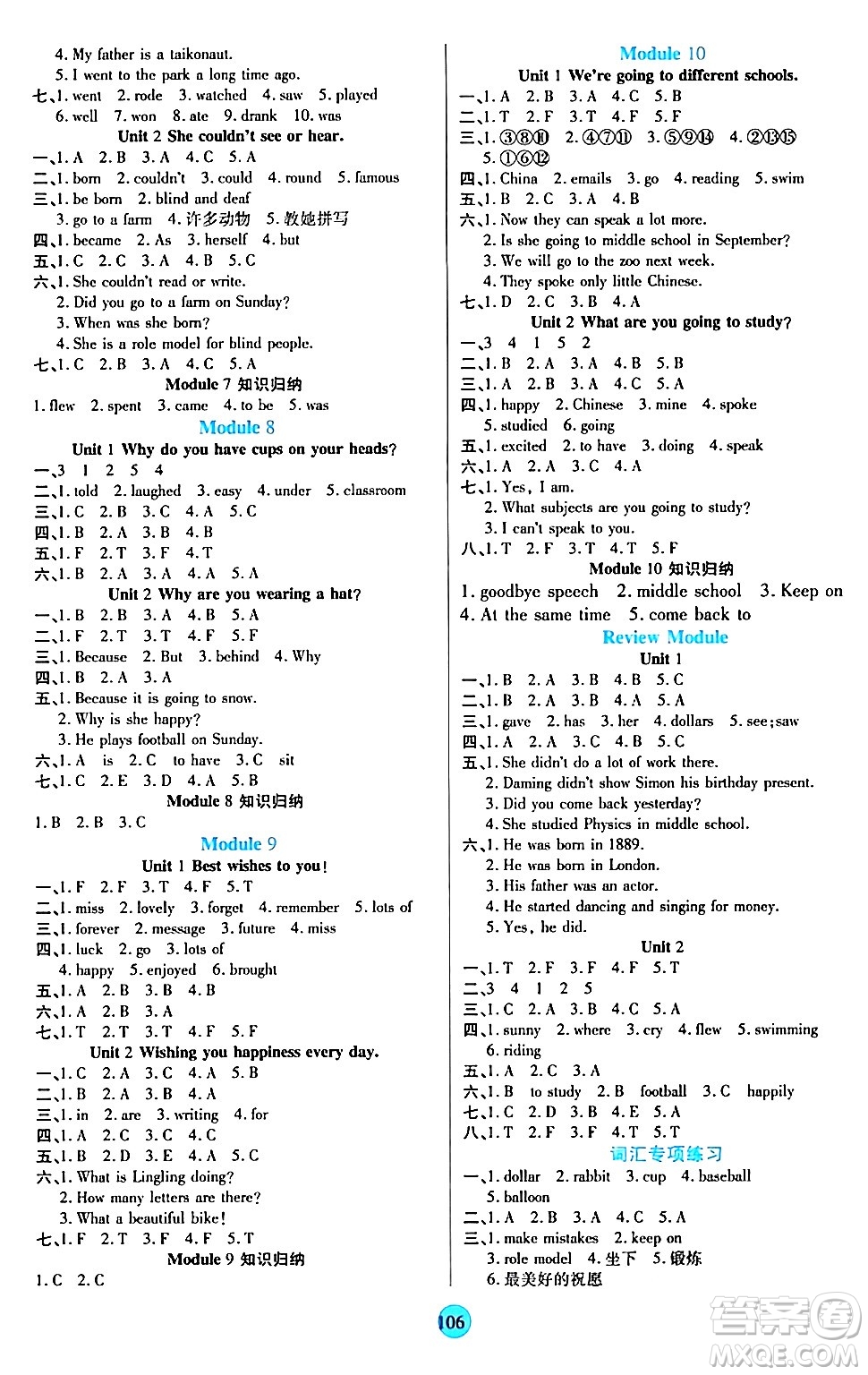 天津科學(xué)技術(shù)出版社2024年春云頂課堂六年級(jí)英語(yǔ)下冊(cè)外研版答案