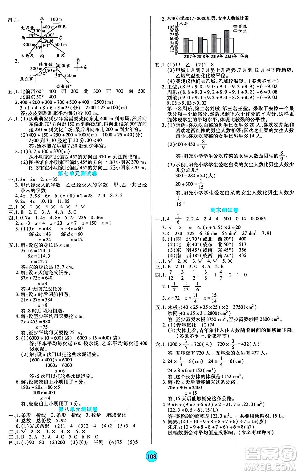 天津科學技術出版社2024年春云頂課堂五年級數(shù)學下冊北師大版答案