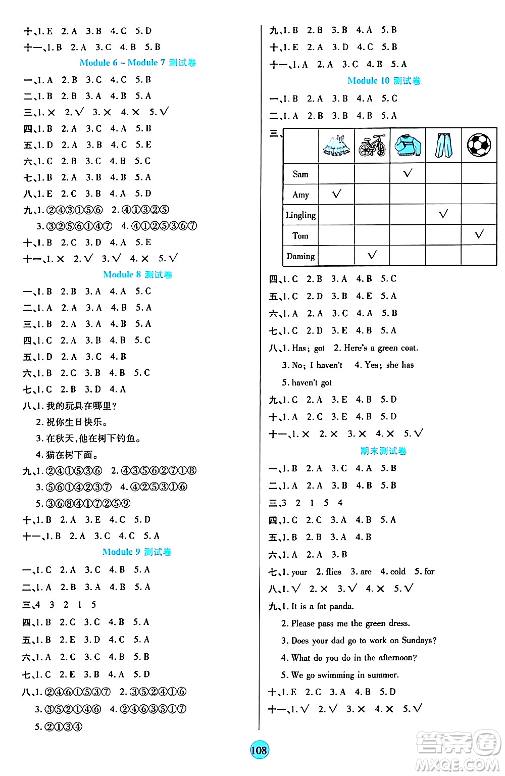 天津科學(xué)技術(shù)出版社2024年春云頂課堂三年級(jí)英語(yǔ)下冊(cè)外研版答案