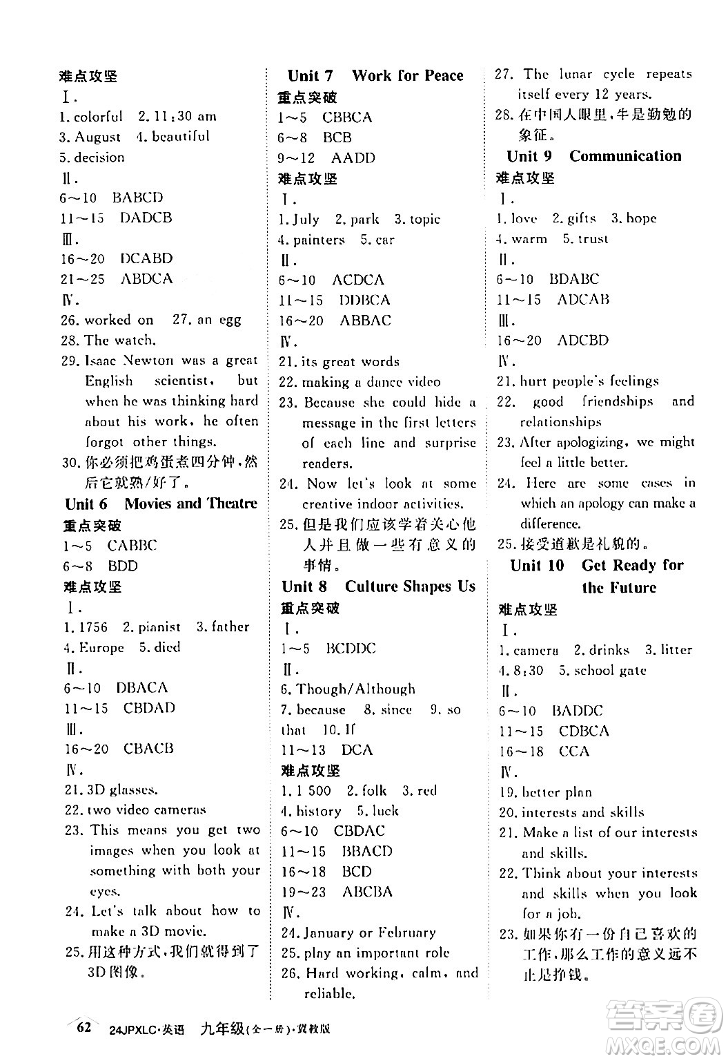 江西高校出版社2024年春金牌學(xué)練測創(chuàng)新作業(yè)設(shè)計(jì)九年級英語下冊冀教版答案