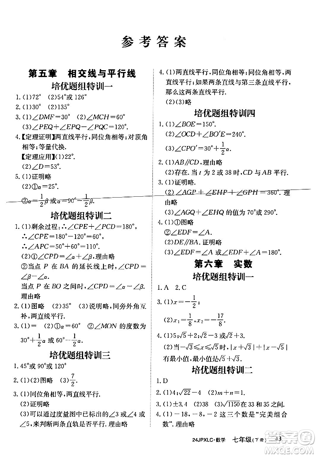 江西高校出版社2024年春金牌學練測創(chuàng)新作業(yè)設計七年級數(shù)學下冊課標版答案