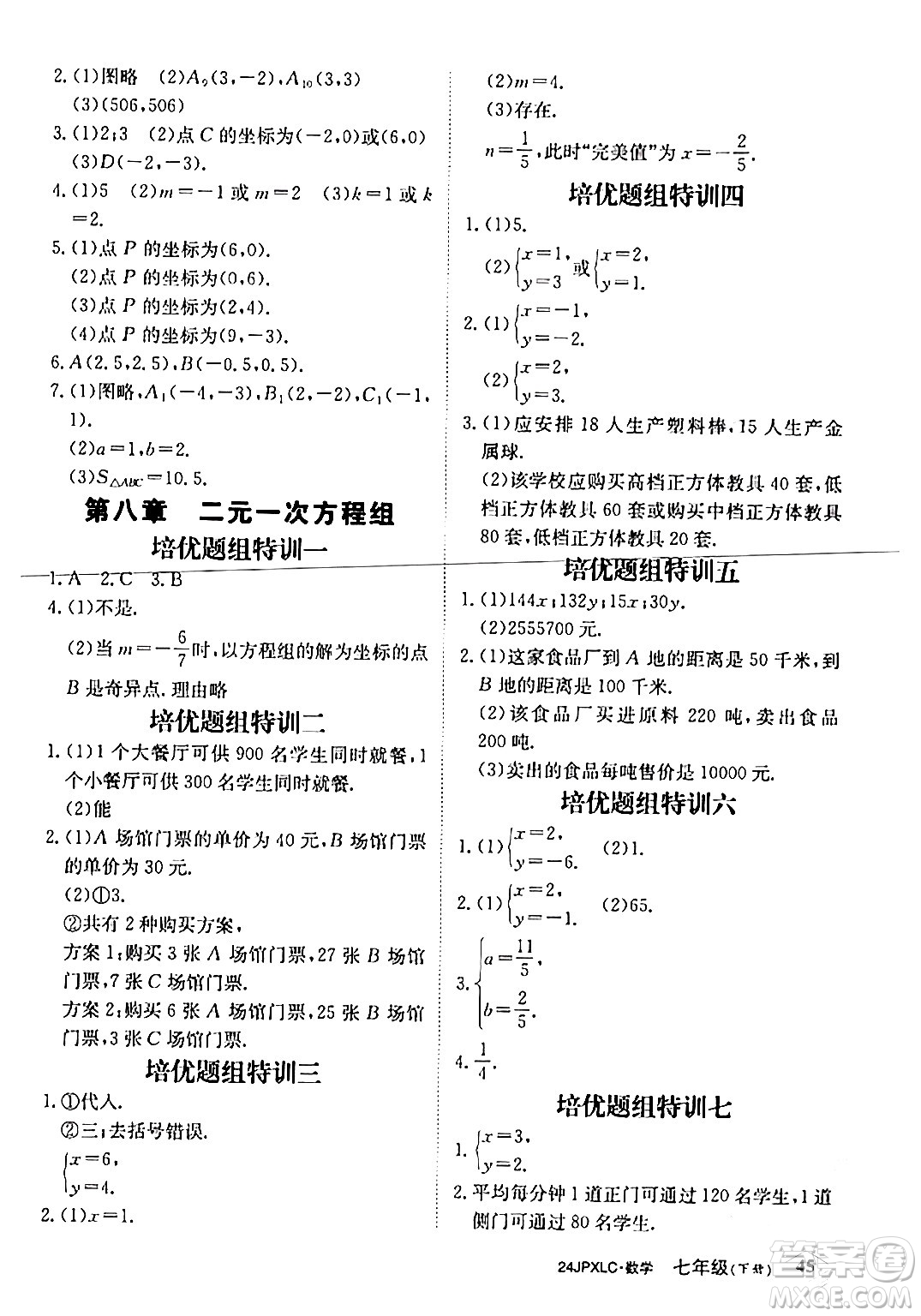 江西高校出版社2024年春金牌學練測創(chuàng)新作業(yè)設計七年級數(shù)學下冊課標版答案