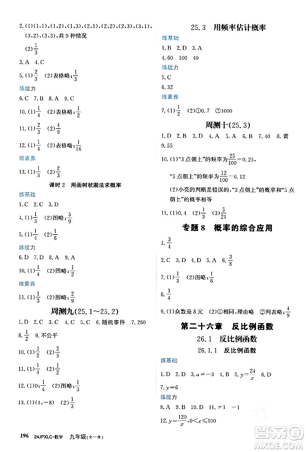 江西高校出版社2024年春金牌學(xué)練測(cè)創(chuàng)新作業(yè)設(shè)計(jì)九年級(jí)數(shù)學(xué)下冊(cè)課標(biāo)版答案