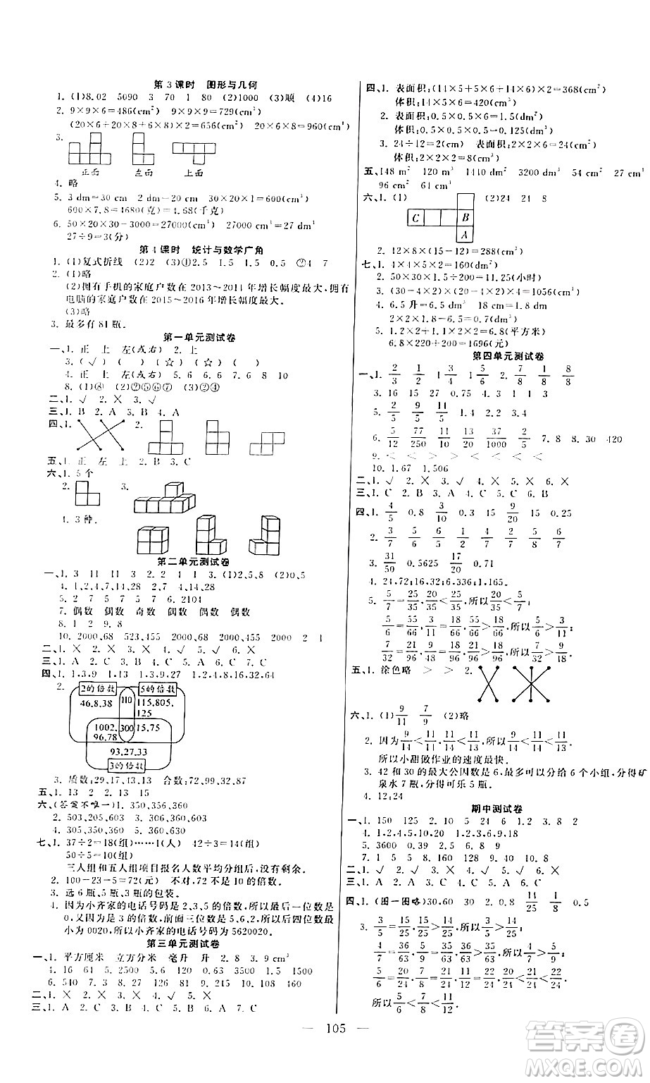 陽(yáng)光出版社2024年春快樂(lè)練習(xí)作業(yè)本五年級(jí)數(shù)學(xué)下冊(cè)人教版答案