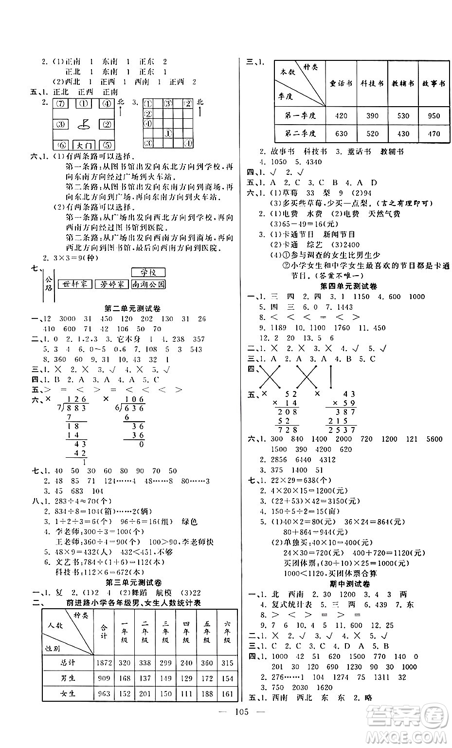 陽光出版社2024年春快樂練習(xí)作業(yè)本三年級數(shù)學(xué)下冊人教版答案