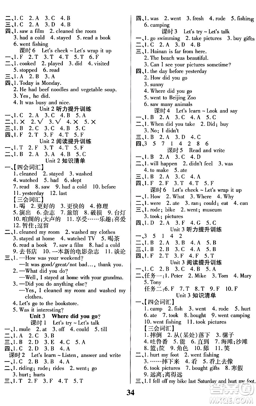 沈陽出版社2024年春培優(yōu)小狀元優(yōu)秀三好生分層作業(yè)六年級英語下冊通用版答案