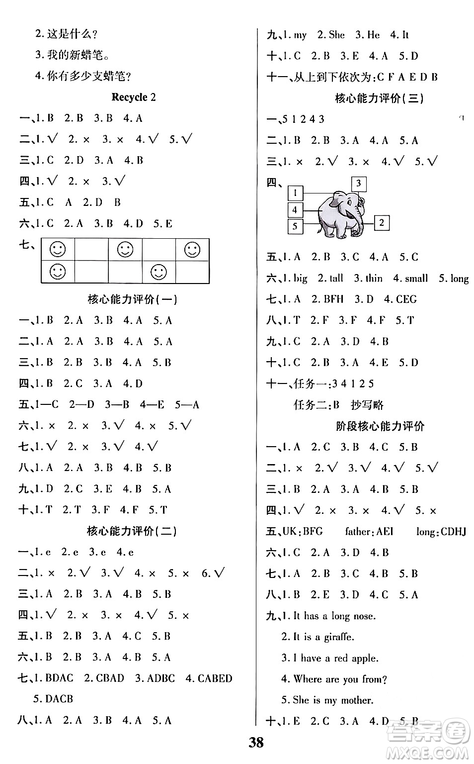 沈陽出版社2024年春培優(yōu)小狀元優(yōu)秀三好生分層作業(yè)三年級英語下冊通用版答案