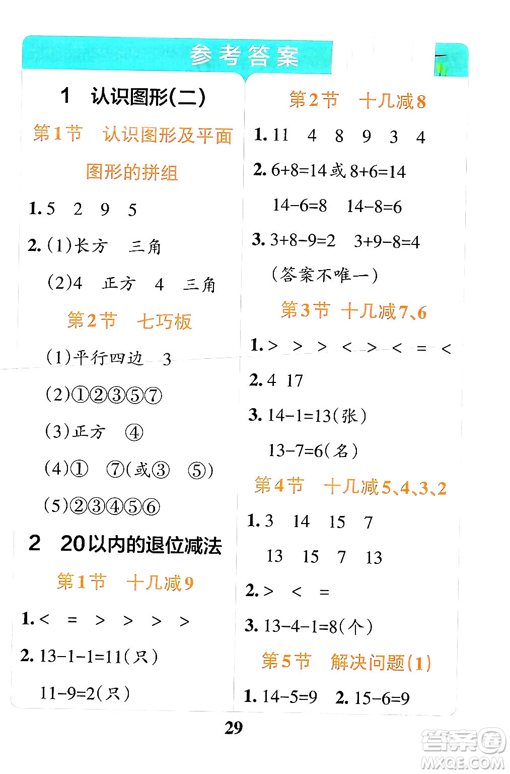 陜西師范大學(xué)出版總社有限公司2024年春小學(xué)學(xué)霸沖A卷一年級數(shù)學(xué)下冊人教版答案