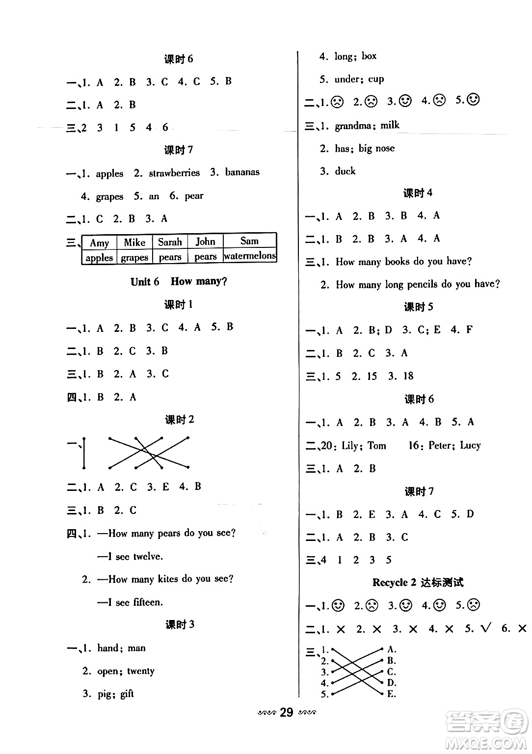 河北少年兒童出版社出版社2024年春輕松練一線課堂三年級英語下冊人教版答案