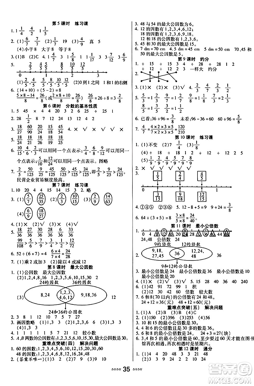 河北少年兒童出版社出版社2024年春輕松練一線課堂五年級(jí)數(shù)學(xué)下冊(cè)人教版答案