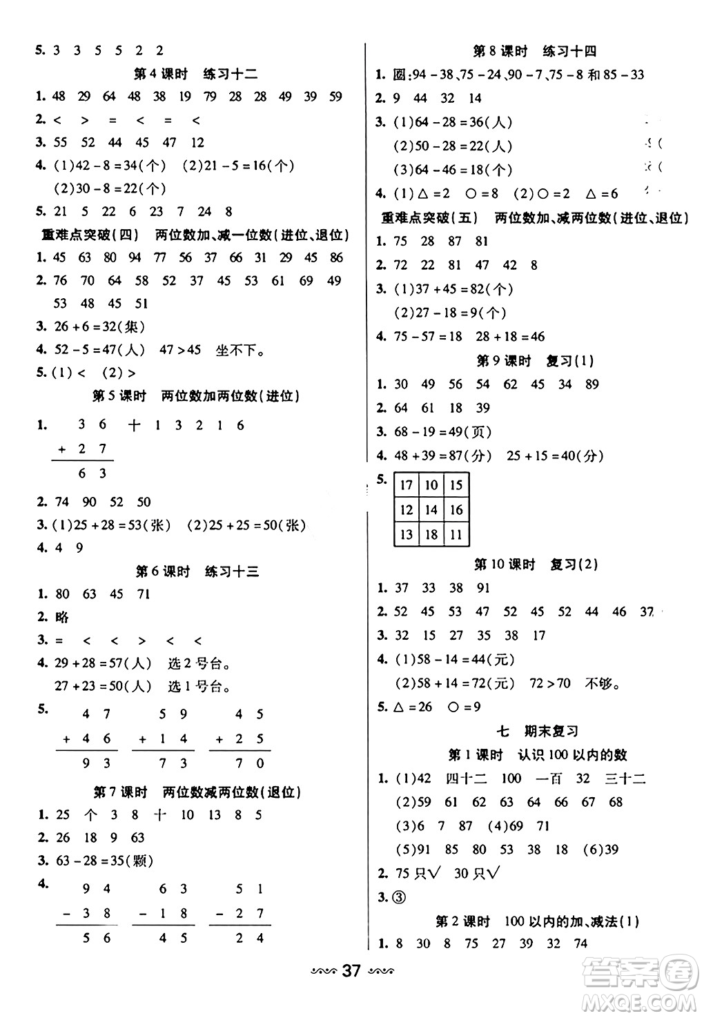 河北少年兒童出版社出版社2024年春輕松練一線課堂一年級數(shù)學下冊人教版答案