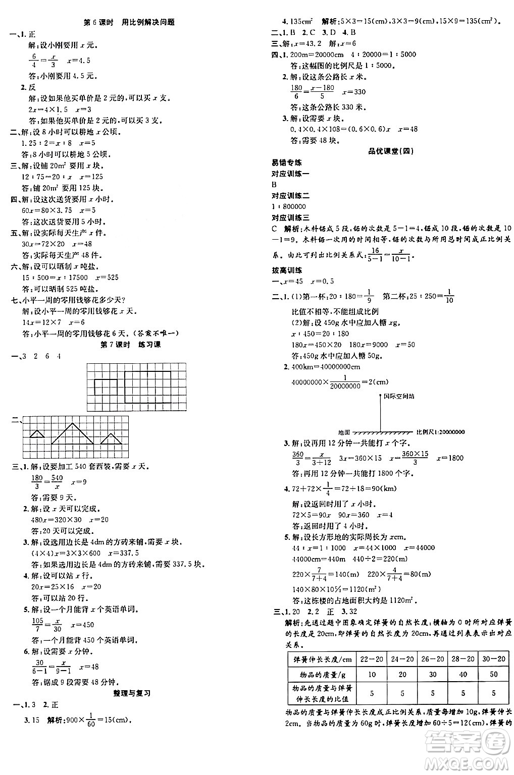 安徽師范大學(xué)出版社2024年春品優(yōu)課堂六年級數(shù)學(xué)下冊人教版答案