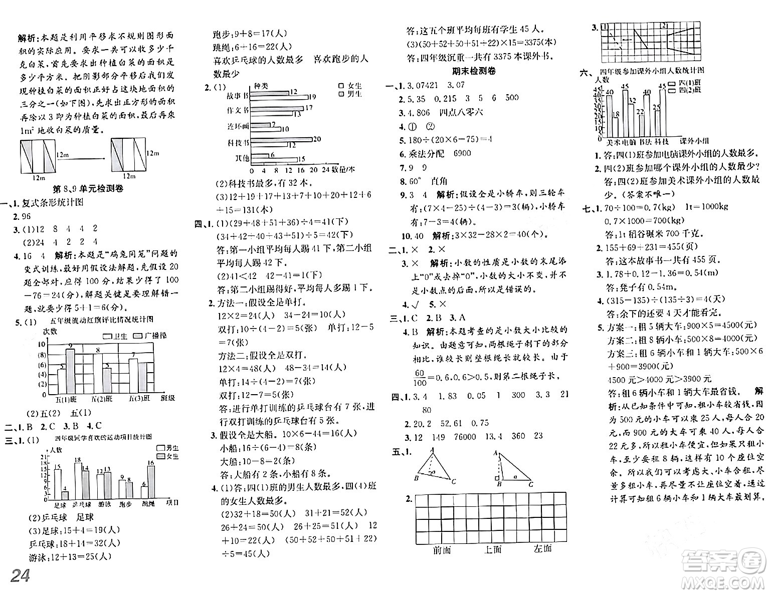 安徽師范大學(xué)出版社2024年春品優(yōu)課堂四年級(jí)數(shù)學(xué)下冊(cè)人教版答案