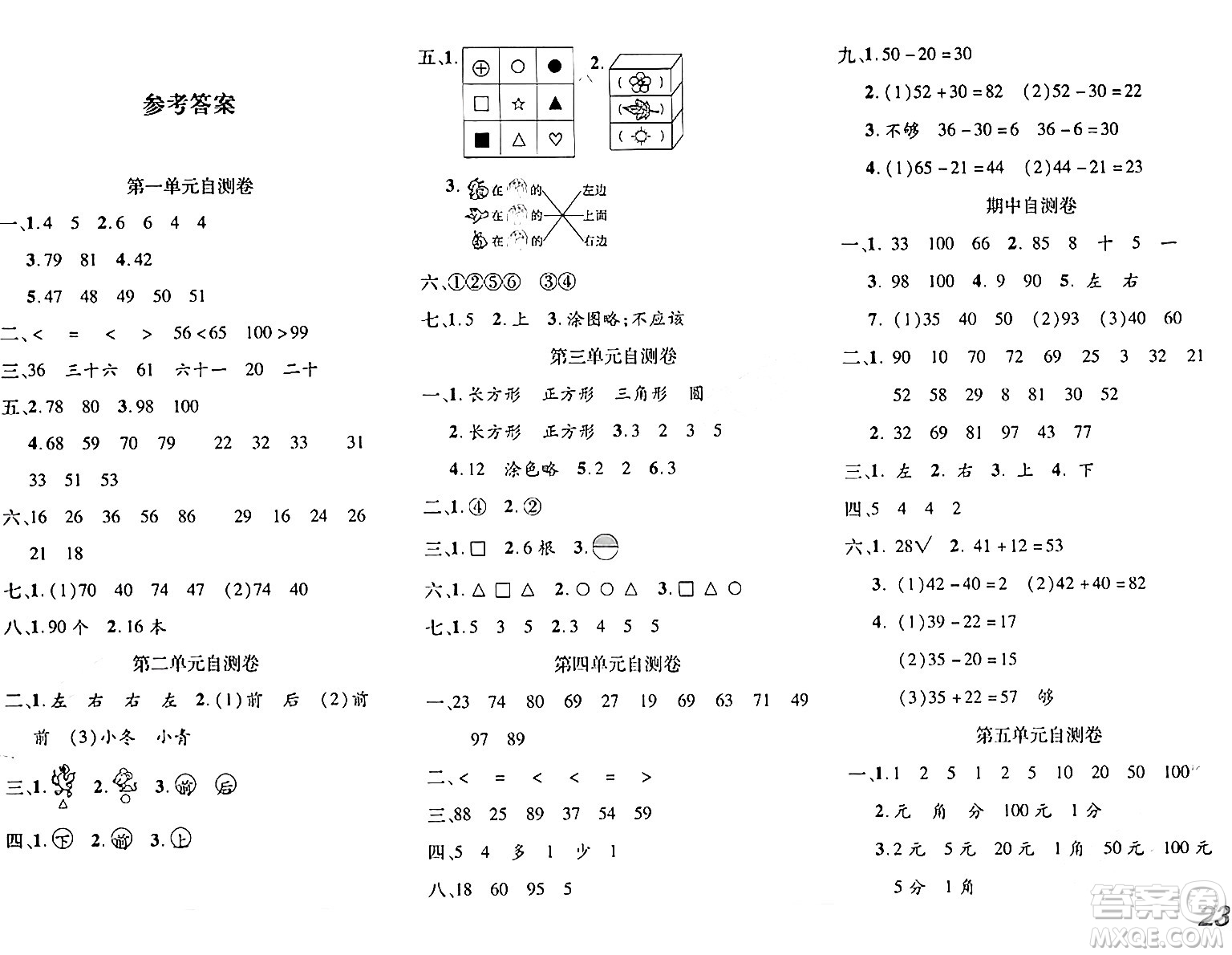 安徽師范大學(xué)出版社2024年春品優(yōu)課堂一年級(jí)數(shù)學(xué)下冊(cè)西師版答案