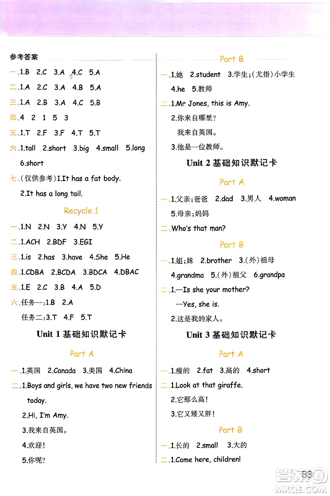 陜西師范大學(xué)出版總社有限公司2024年春黃岡同步練一日一練三年級英語下冊人教PEP版三起點答案