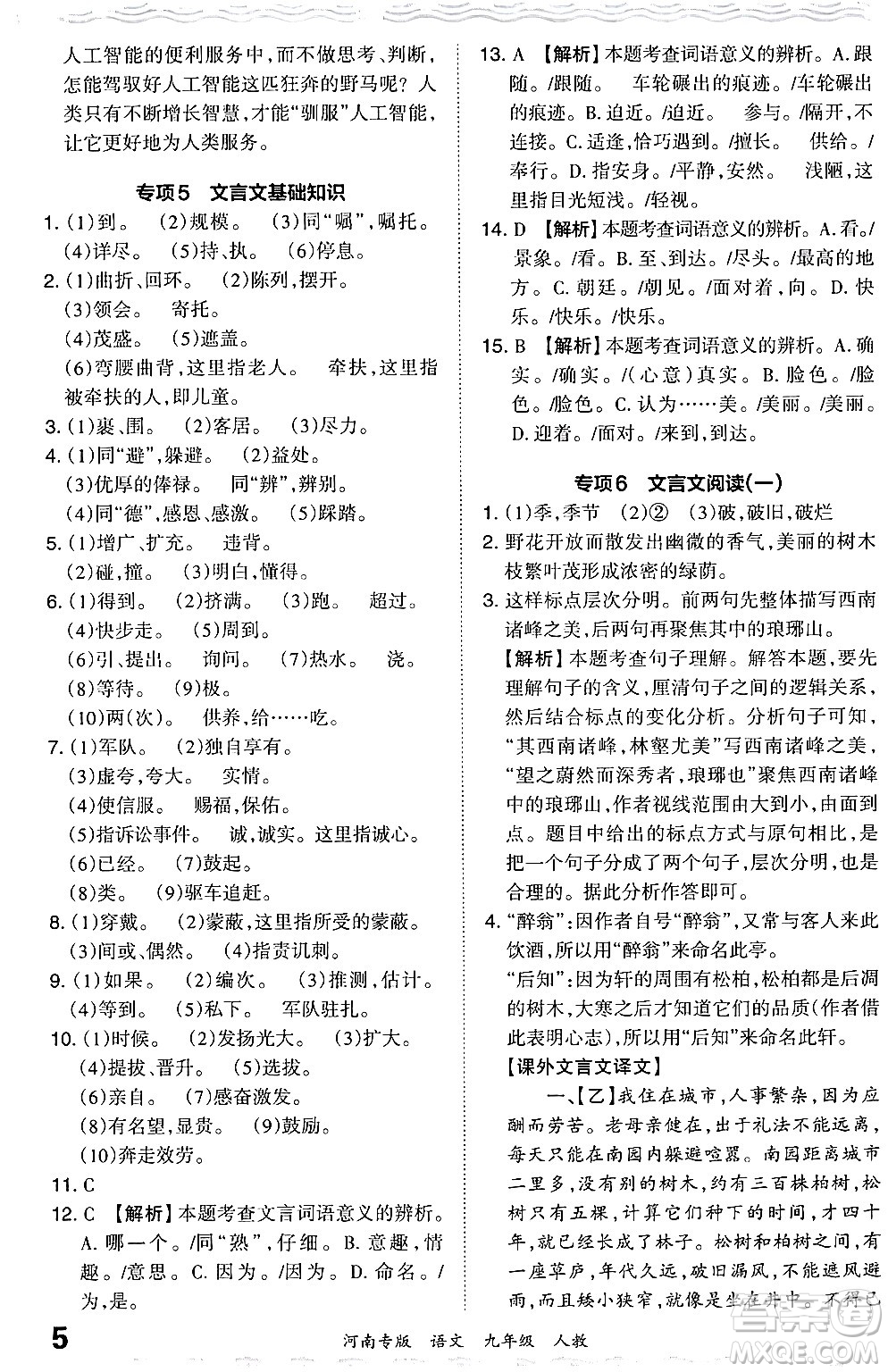 江西人民出版社2024年春王朝霞各地期末試卷精選九年級(jí)語(yǔ)文下冊(cè)人教版河南專版答案