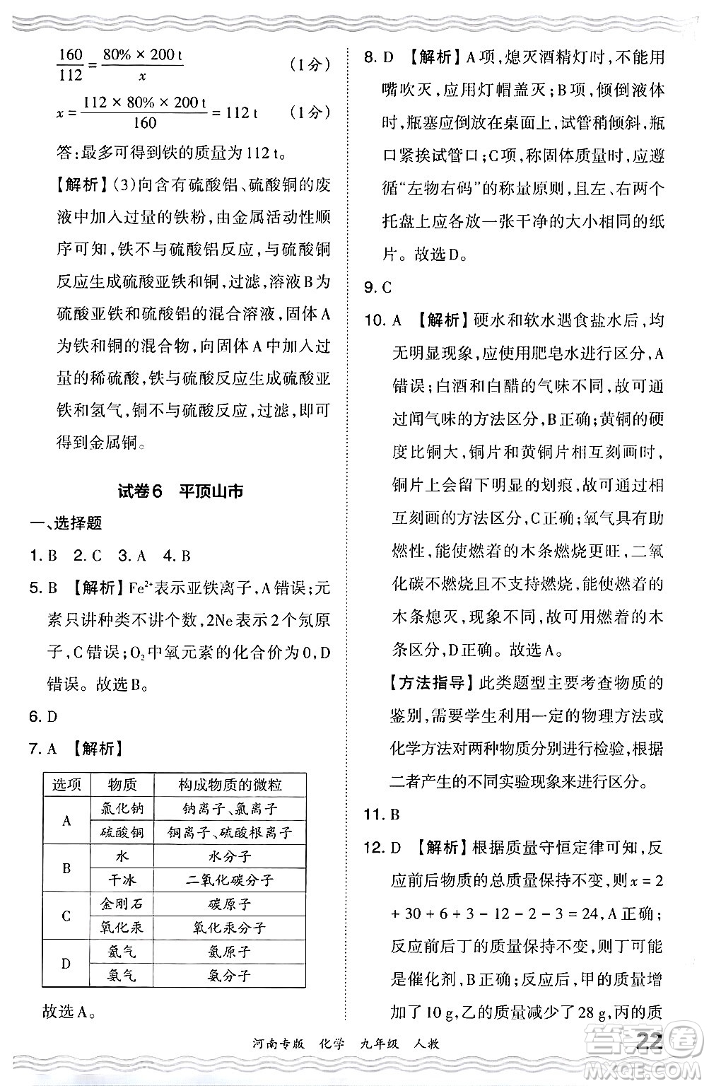 江西人民出版社2024年春王朝霞各地期末試卷精選九年級(jí)化學(xué)下冊(cè)人教版河南專(zhuān)版答案