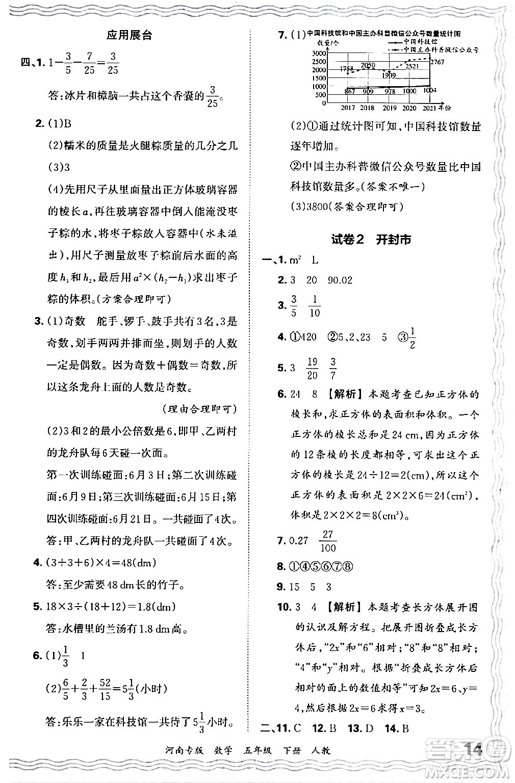 江西人民出版社2024年春王朝霞各地期末試卷精選五年級數(shù)學(xué)下冊人教版河南專版答案